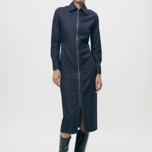 NWT ZARA ZIPPERED DENIM DRESS ZW COLLECTION Sz M